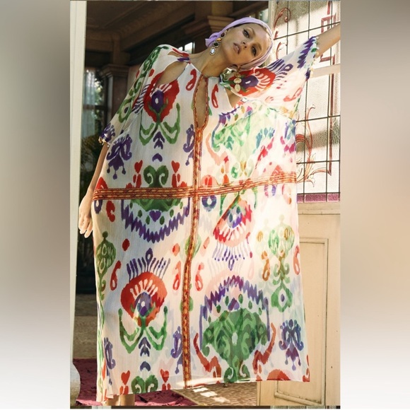 ZARA NWT LONG BEADED PRINT KAFTAN DRESS SZ XS-S and M-L - Picture 4 of 9